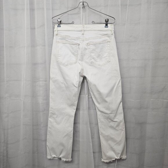 Loft White High Rise Flare Crop Jeans Denim Distressed 4 - Picture 8 of 15